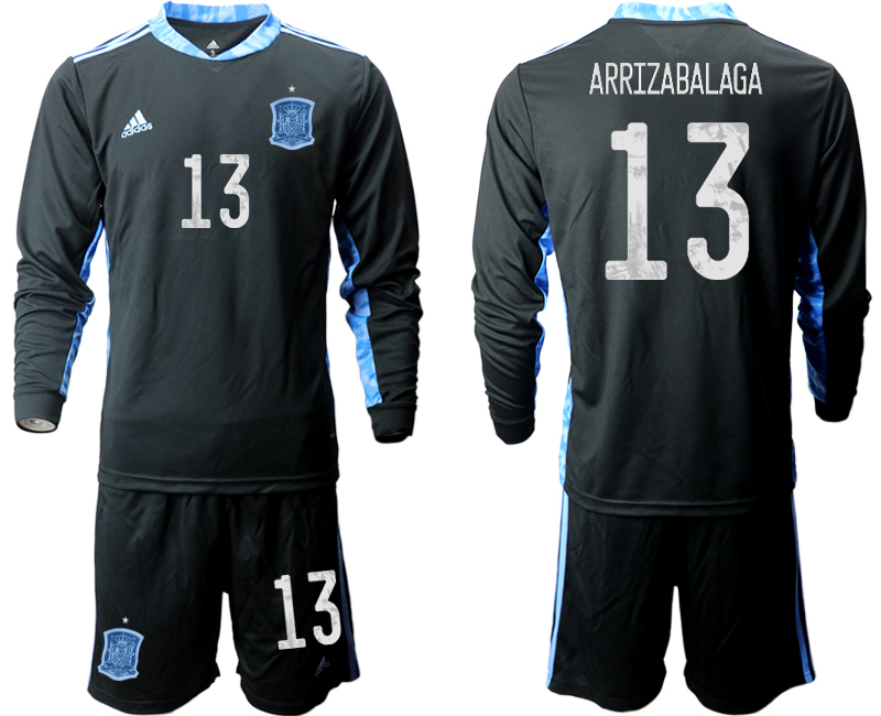 Men 2021 European Cup Spain black Long sleeve goalkeeper #13 Soccer Jersey->spain jersey->Soccer Country Jersey